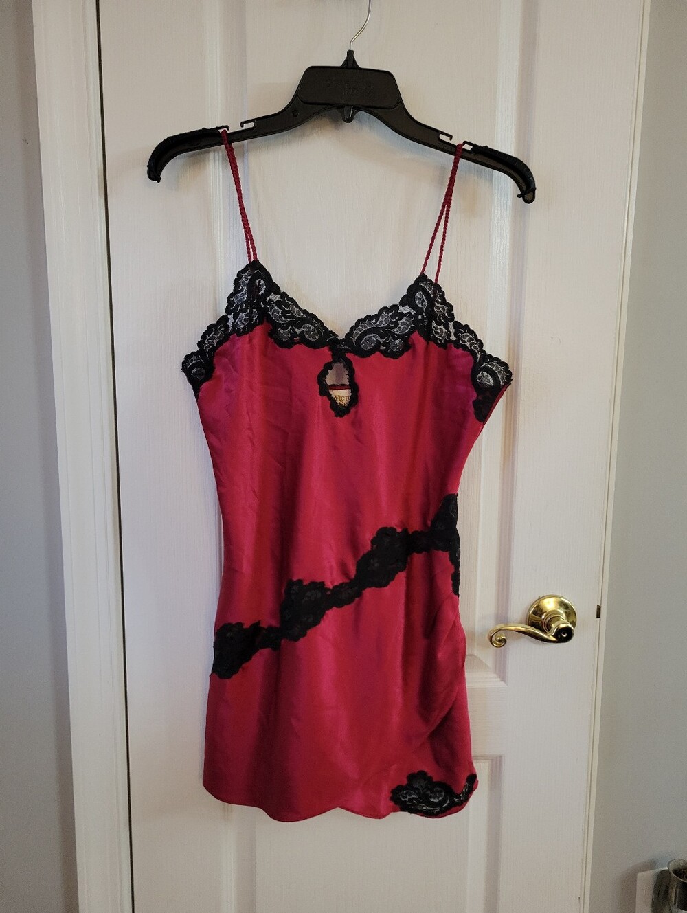 Victoria's Secret Vintage Red & Black Lace Slip Dress Chemise Size Small